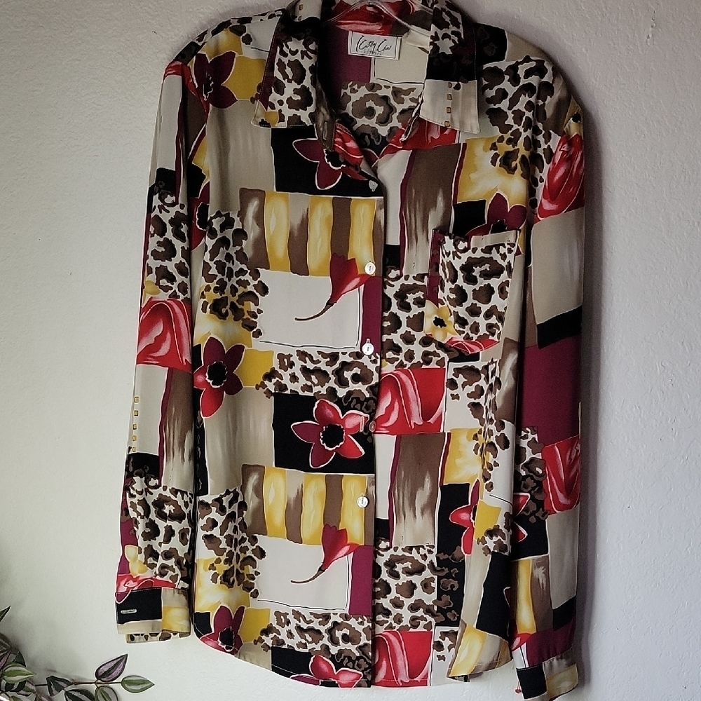 Kathy Che Vintage Colorful Patterned Button-Up Shirt Size Approx XL